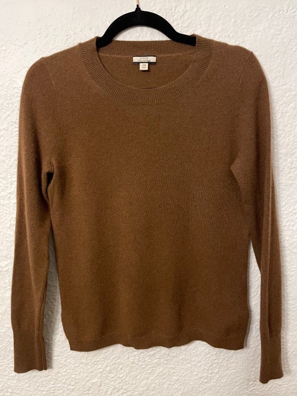 100% Cashmere J. Crew Warm Nutmeg Brown XS Women's Crew Neck Sweater Cozy Luxury
